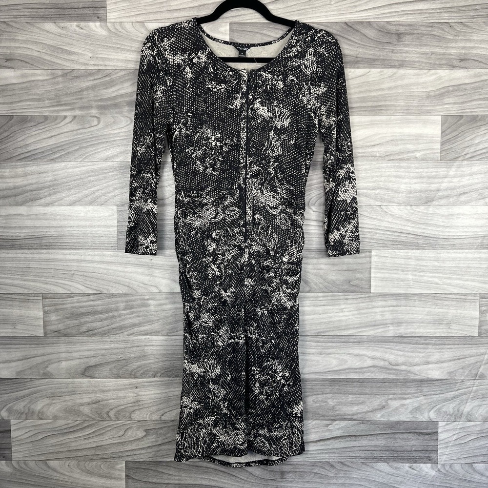 Ann Taylor Dress Womens 0‎ Black Tan Long Sleeve Ruching Bodycon Y2K Night Out